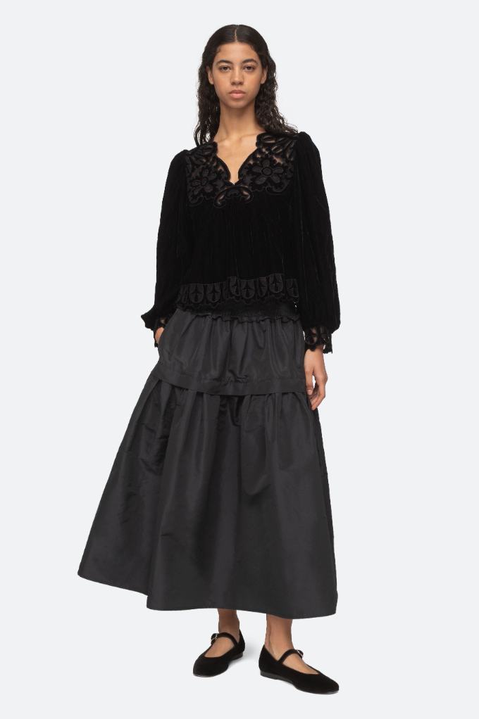 Dana Embroidery Velvet L/SLV Top