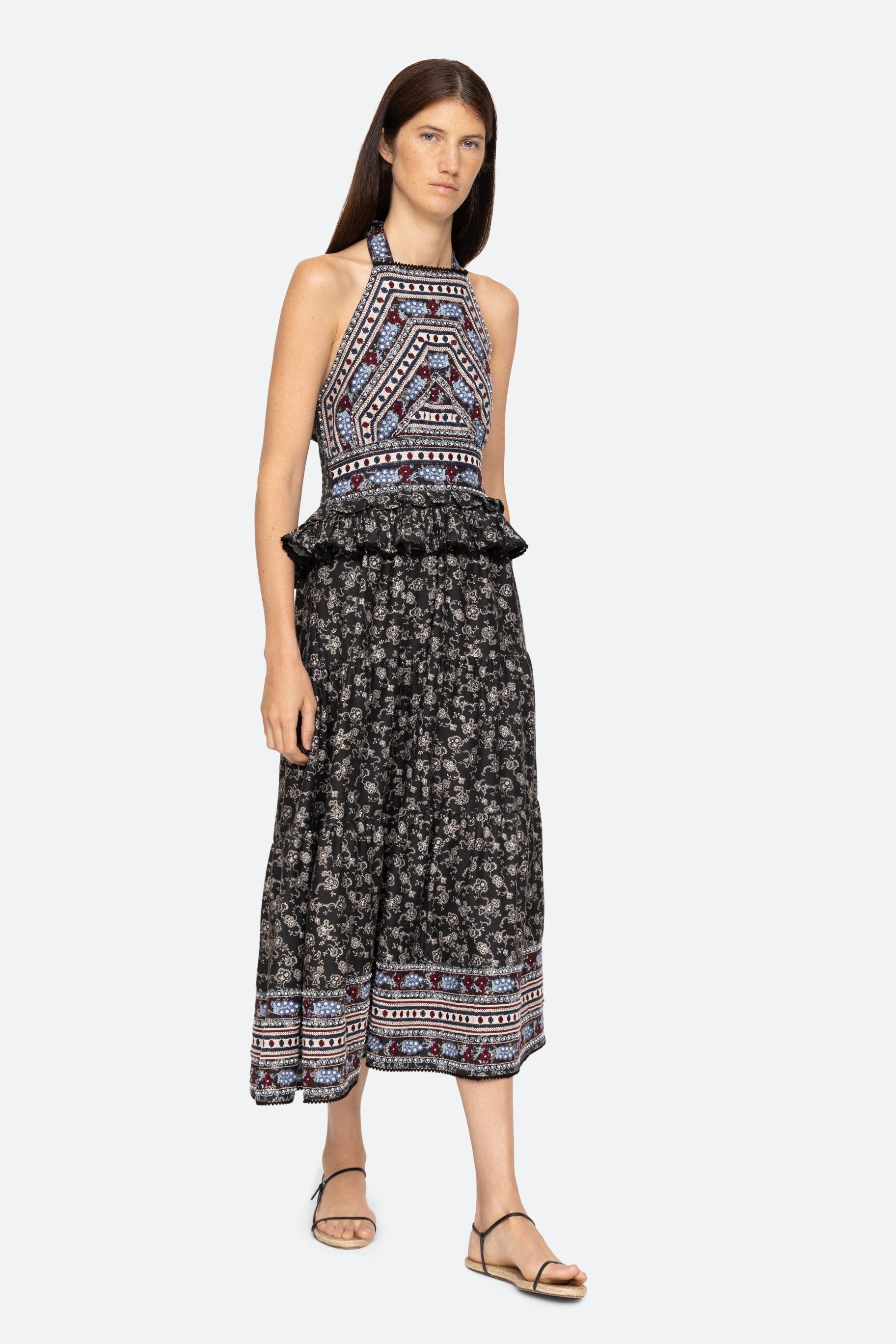 Everly Embroidery Halter Neck Dress