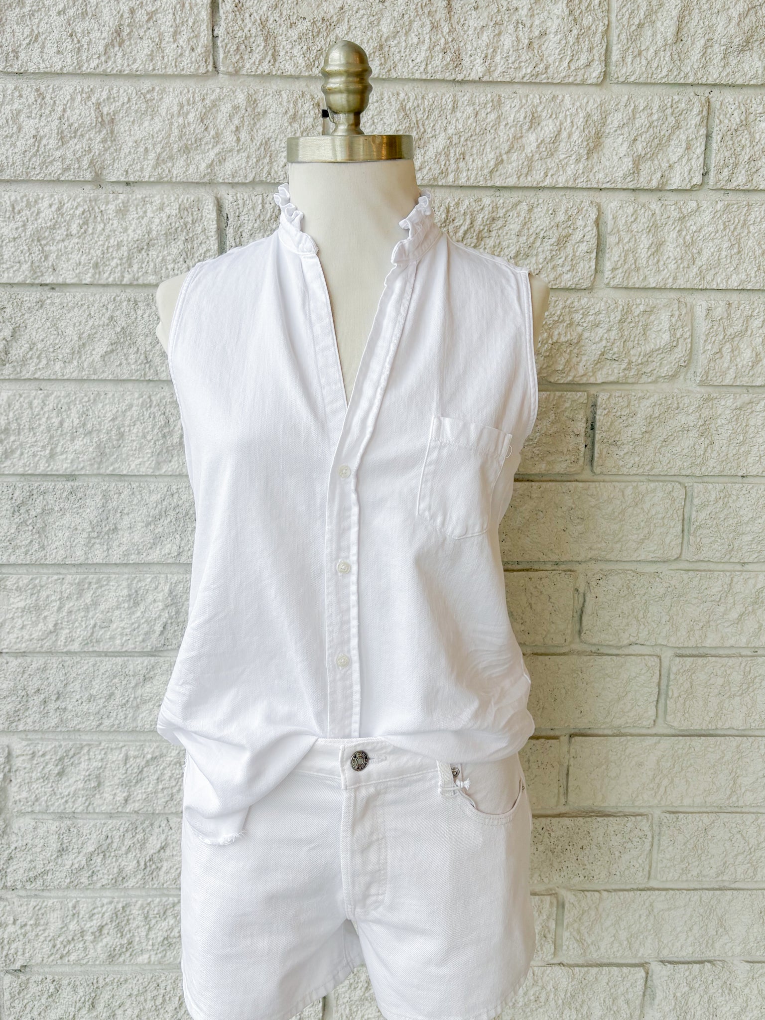 Fiona Ruffle Collar Sleeveless Button-Up Shirt