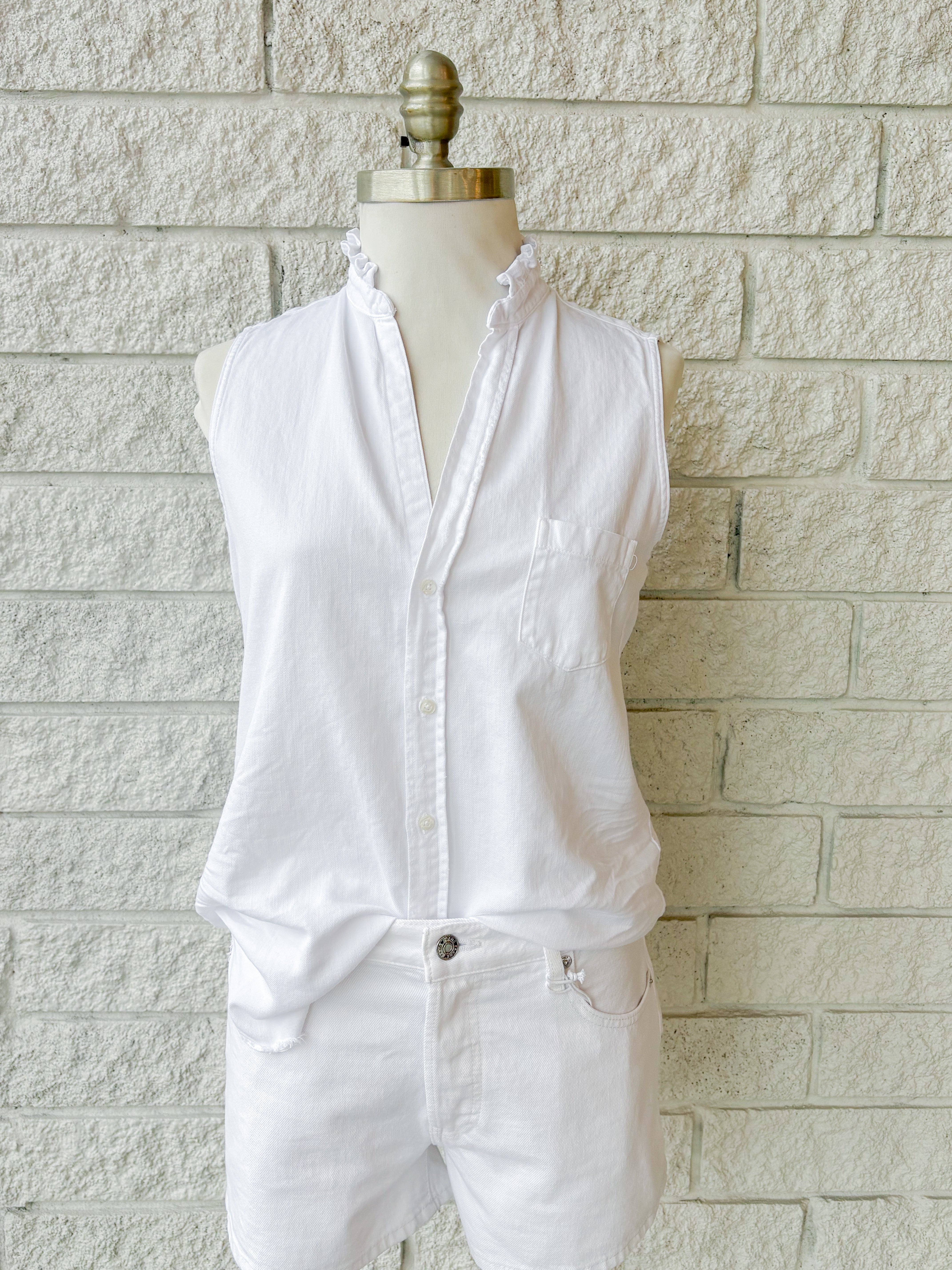 Fiona Ruffle Collar Sleeveless Button-Up Shirt