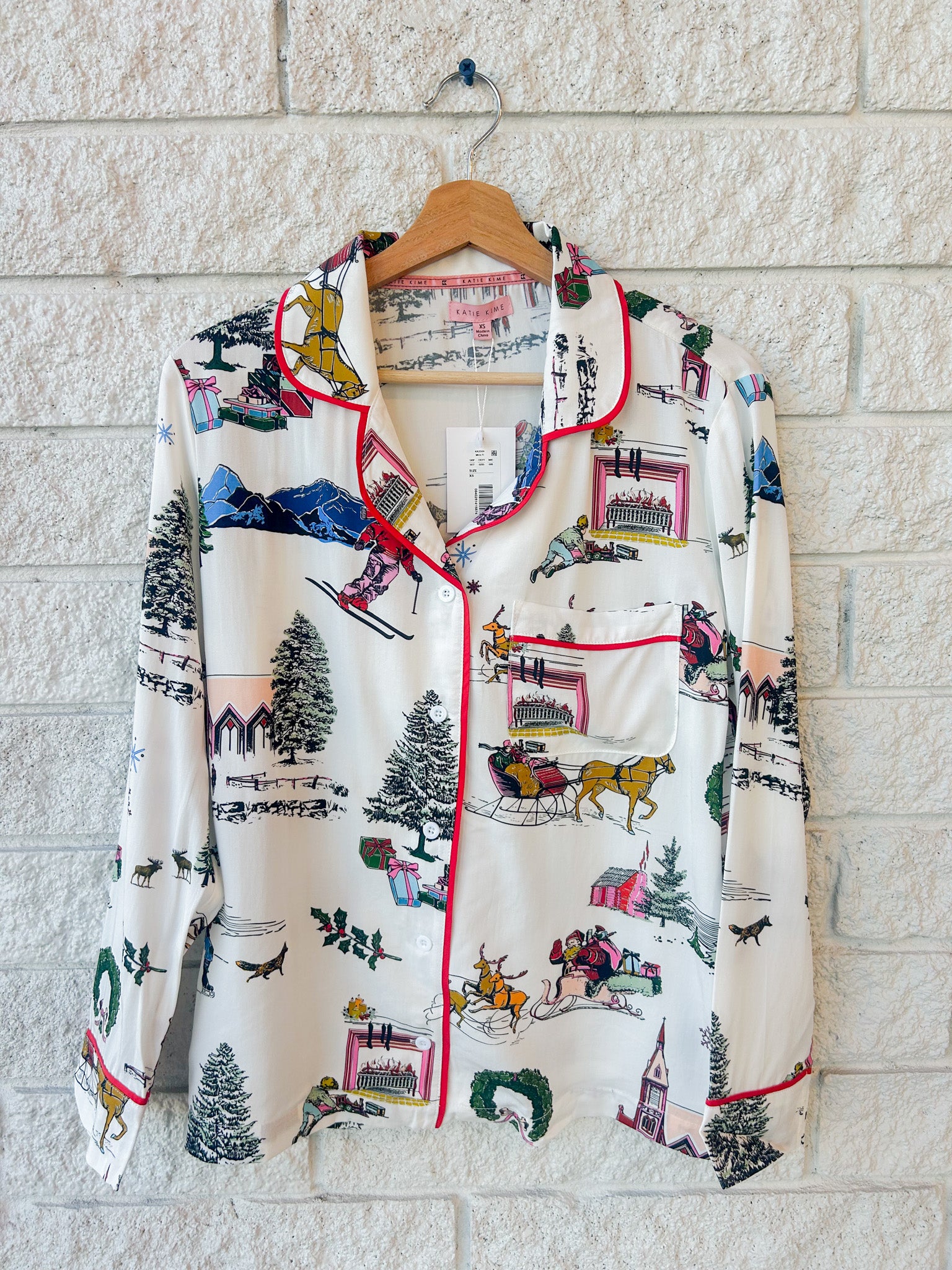 Holiday Toile Long Sleeve Pajama Pants Set