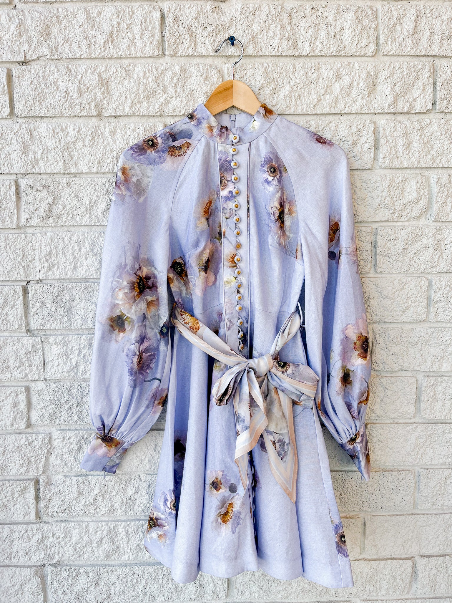knee length dresses for ladies Zimmermann Crush Buttoned Mini Dress Lilac Floral main image 0