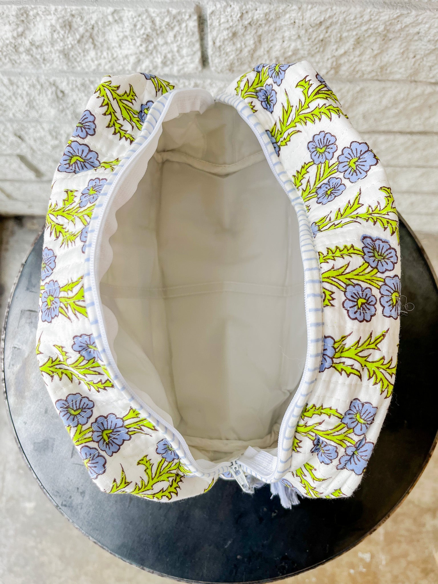 Forget-Me-Not Blockprint Makeup Bag in Blue: Medium