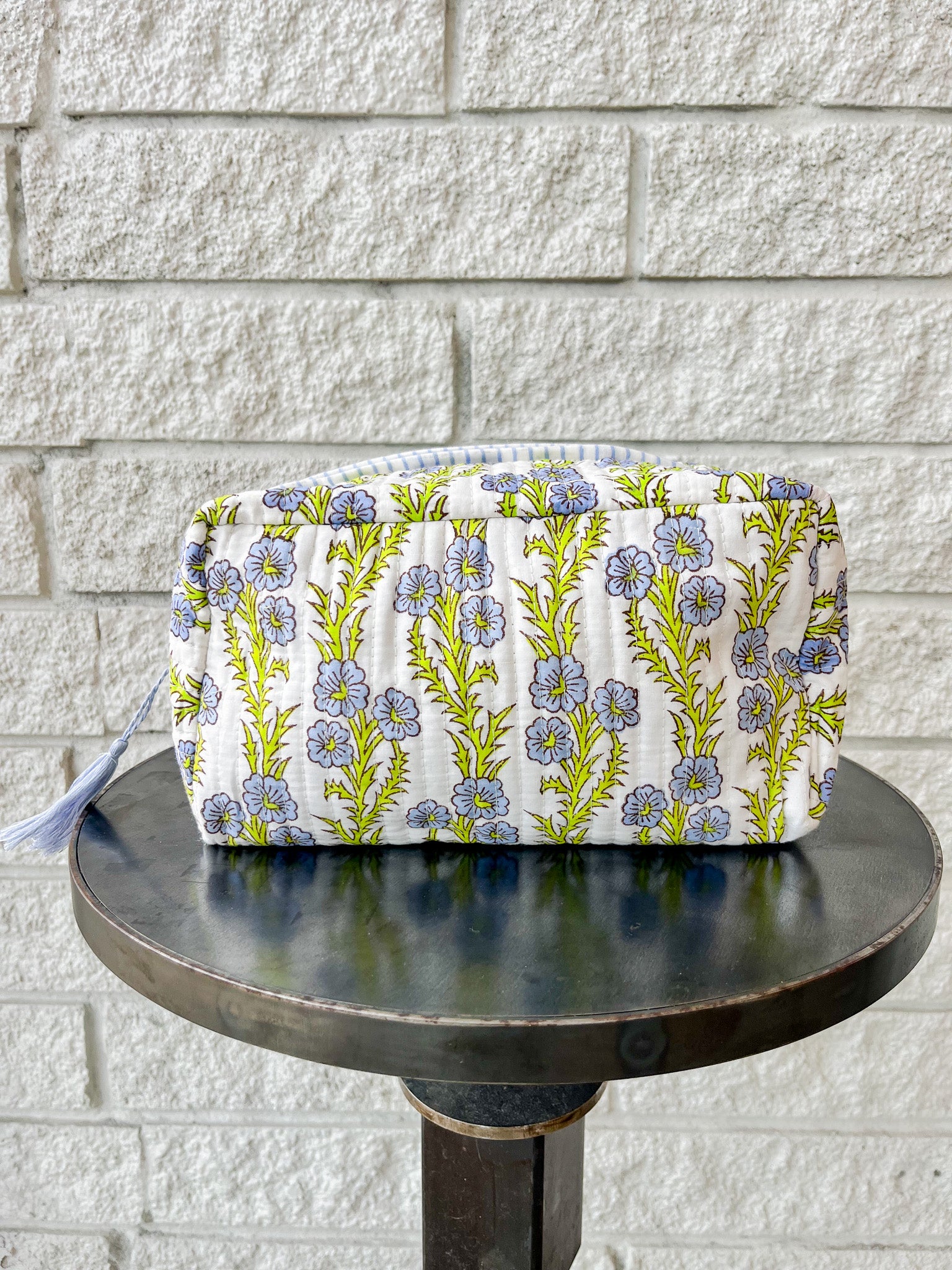 Forget-Me-Not Blockprint Makeup Bag in Blue: Medium
