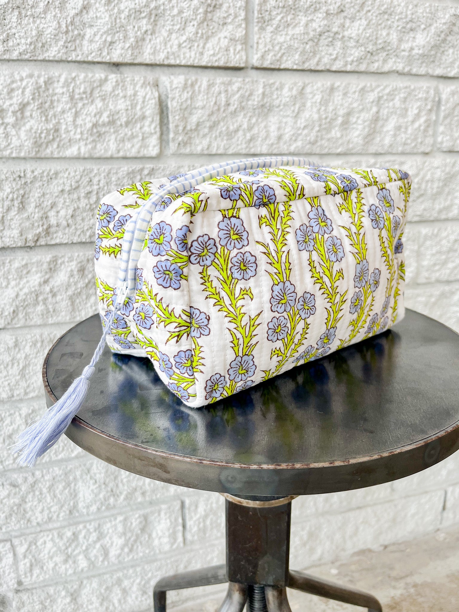 Forget-Me-Not Blockprint Makeup Bag in Blue: Medium