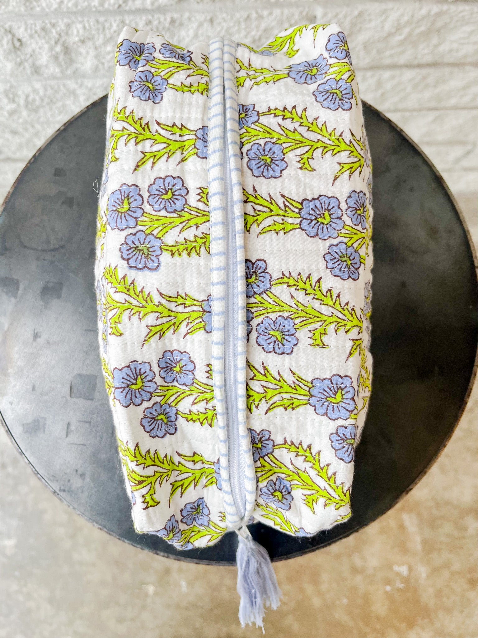 Forget-Me-Not Blockprint Makeup Bag in Blue: Medium