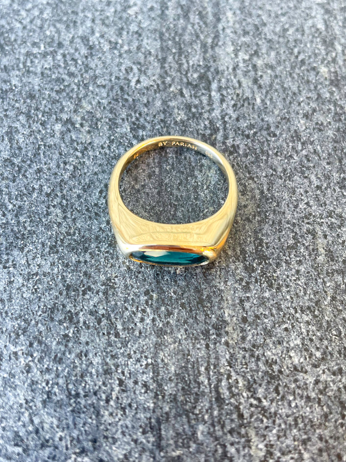 14K Orbit Ring- London Blue Topaz