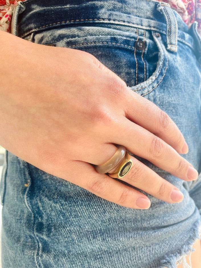 14K Orbit Ring- London Blue Topaz
