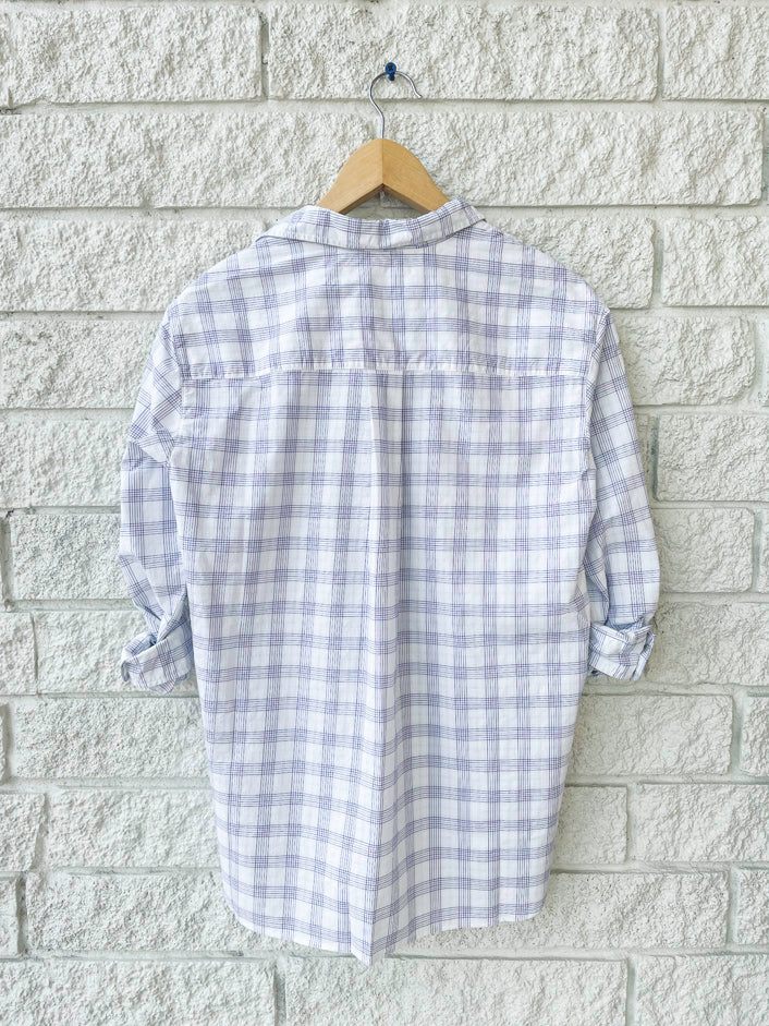 Joedy Button Up Shirt - Blue Textured Plaid