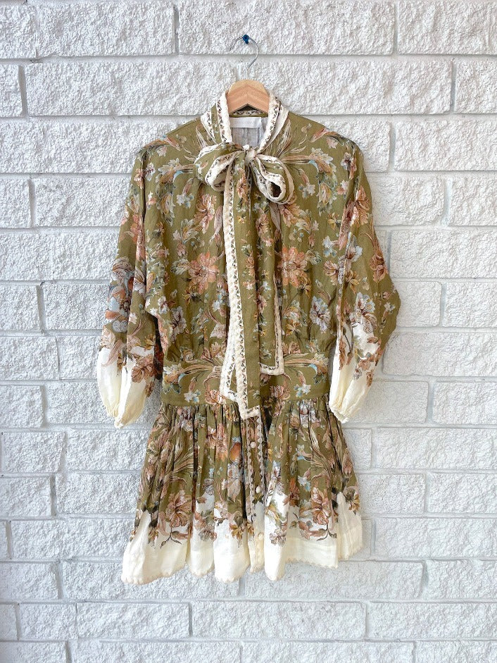 Chintz Tie Neck Mini Dress