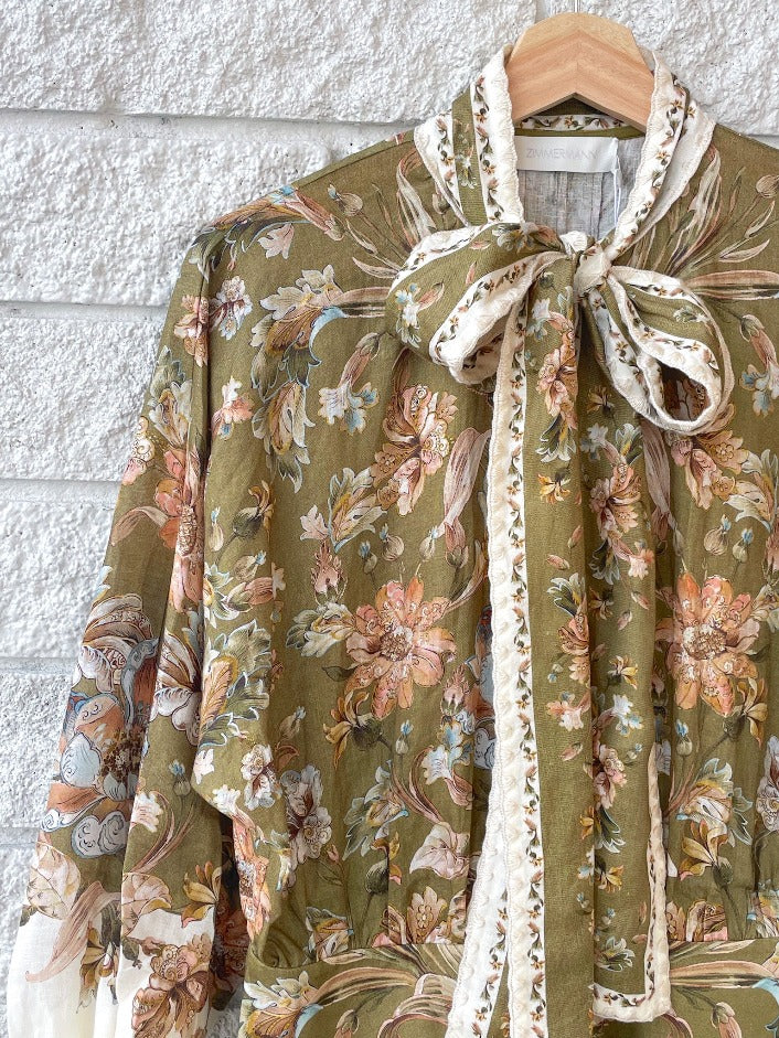 Chintz Tie Neck Mini Dress