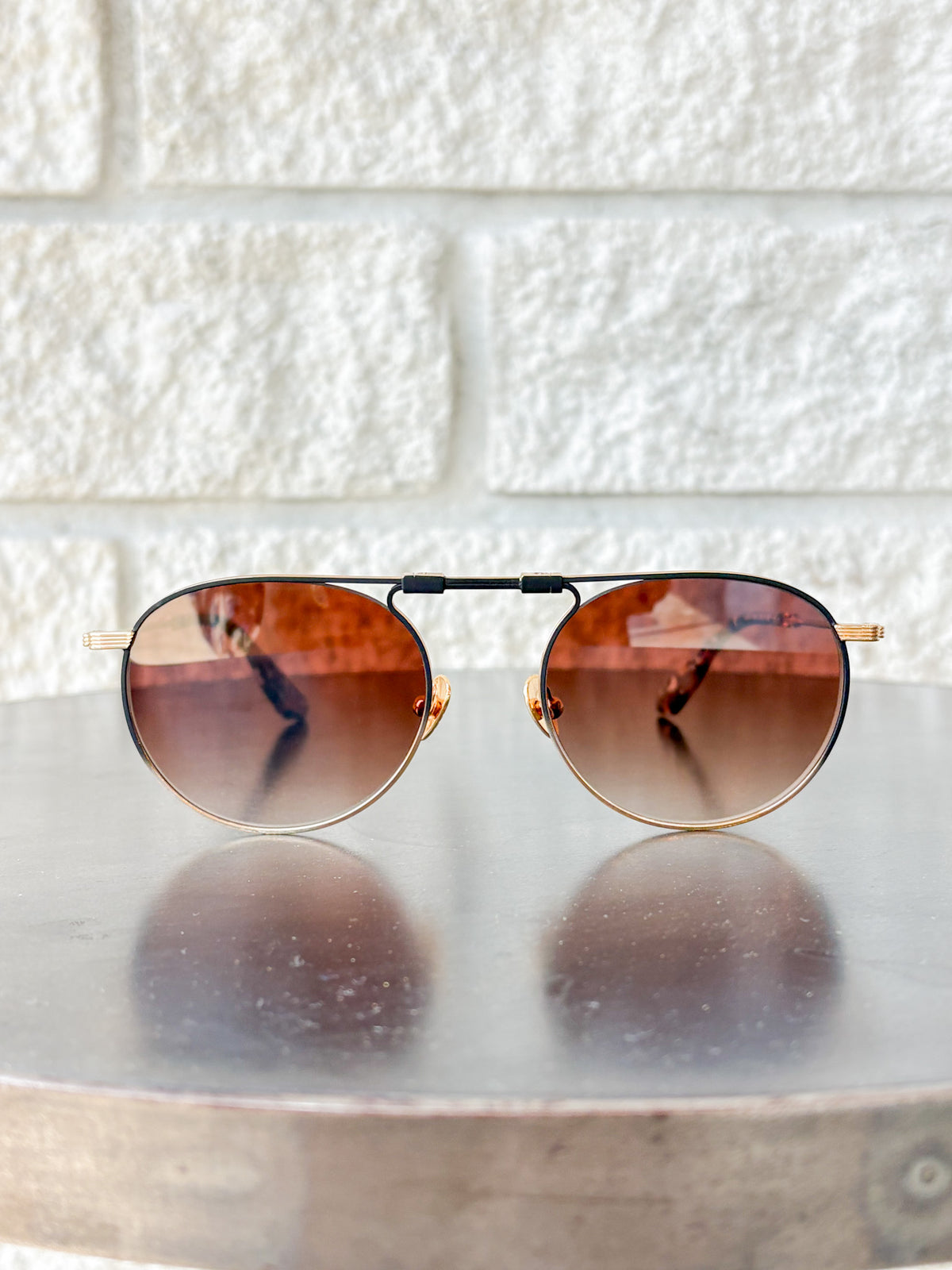 KREWE Rampart Fold Gold and Brown Sunglasses Rampart Fold | 18k Matte Black Fade + Poppy Noir main image 2
