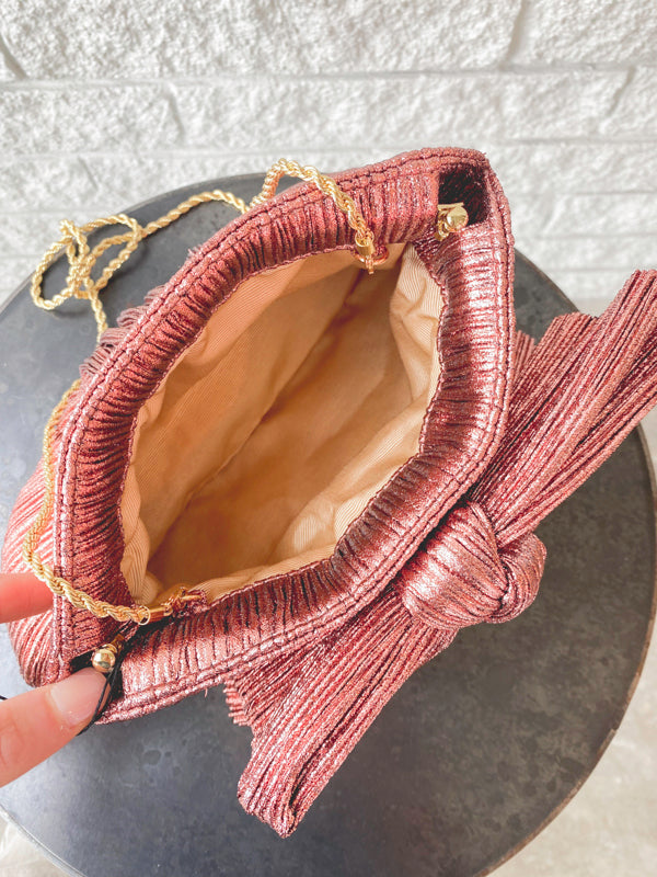 Pleated Frame Clutch With Bow