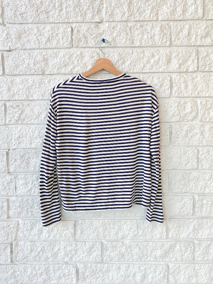 Striped Long Sleeve Drop Shoulder Top
