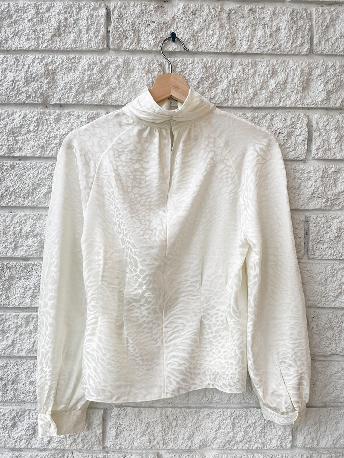 Foldover Mock Neck Blouse
