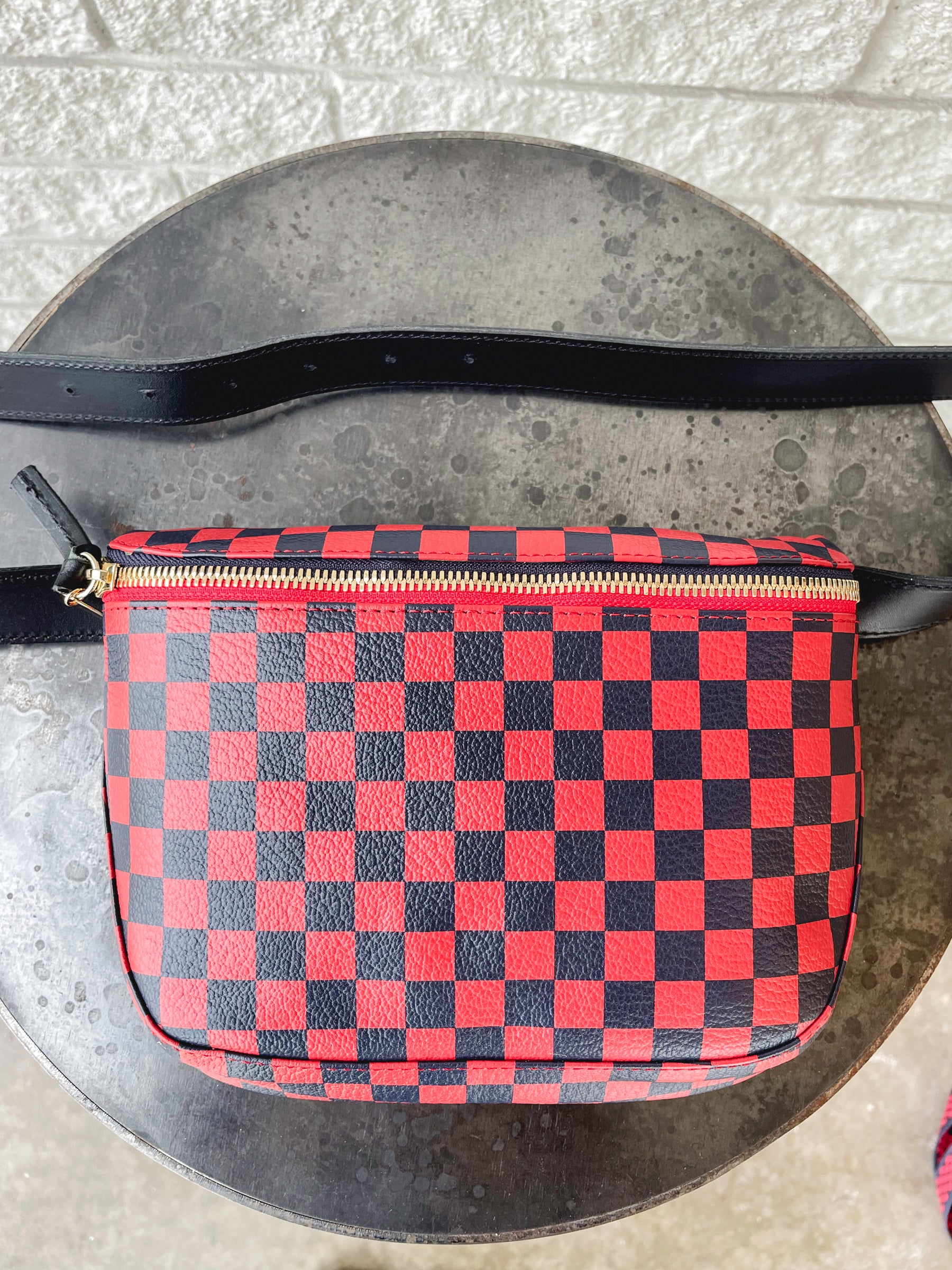 Fanny Pack-Cherry Red Chantal W/Navy Checkers- Prefontaine Shop