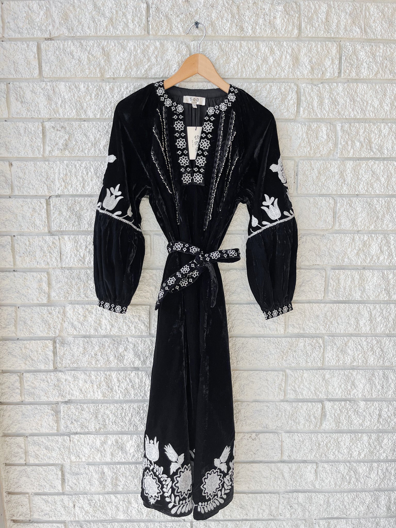 Irene Embroidery Pintucked Dress - XS / BLACK