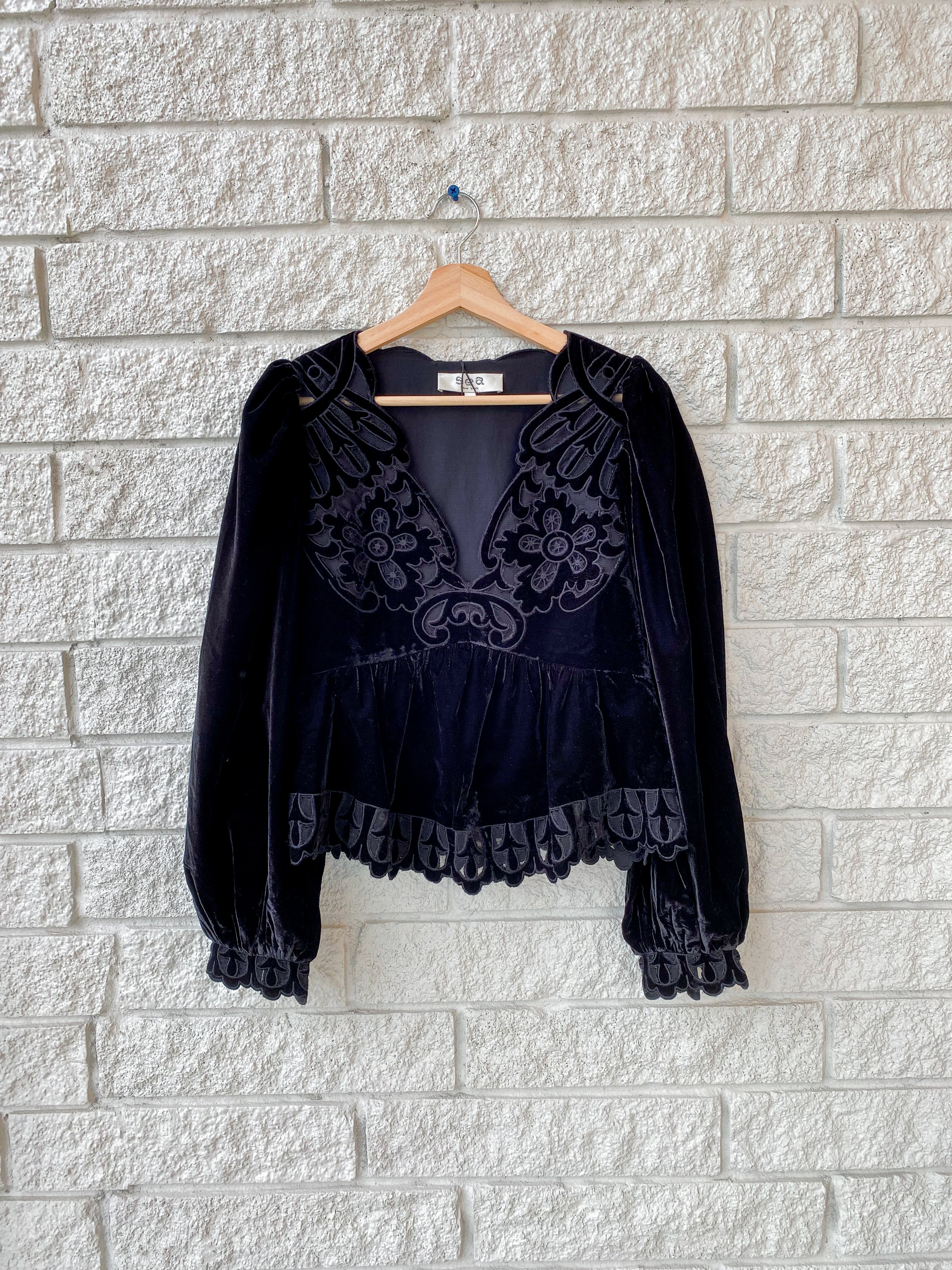 Dana Embroidery Velvet L/SLV Top