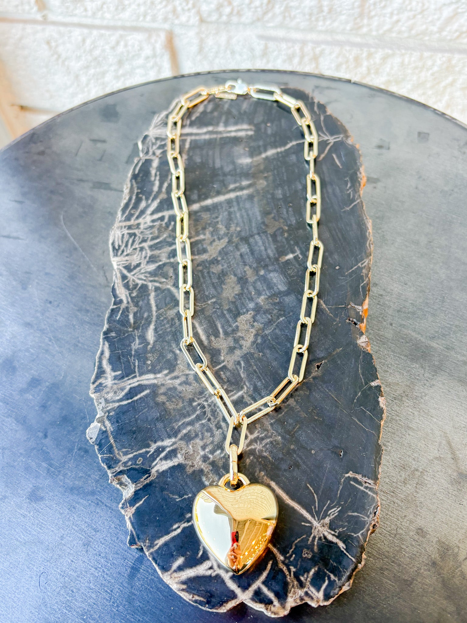 Aurelie Puffy Heart Link Necklace