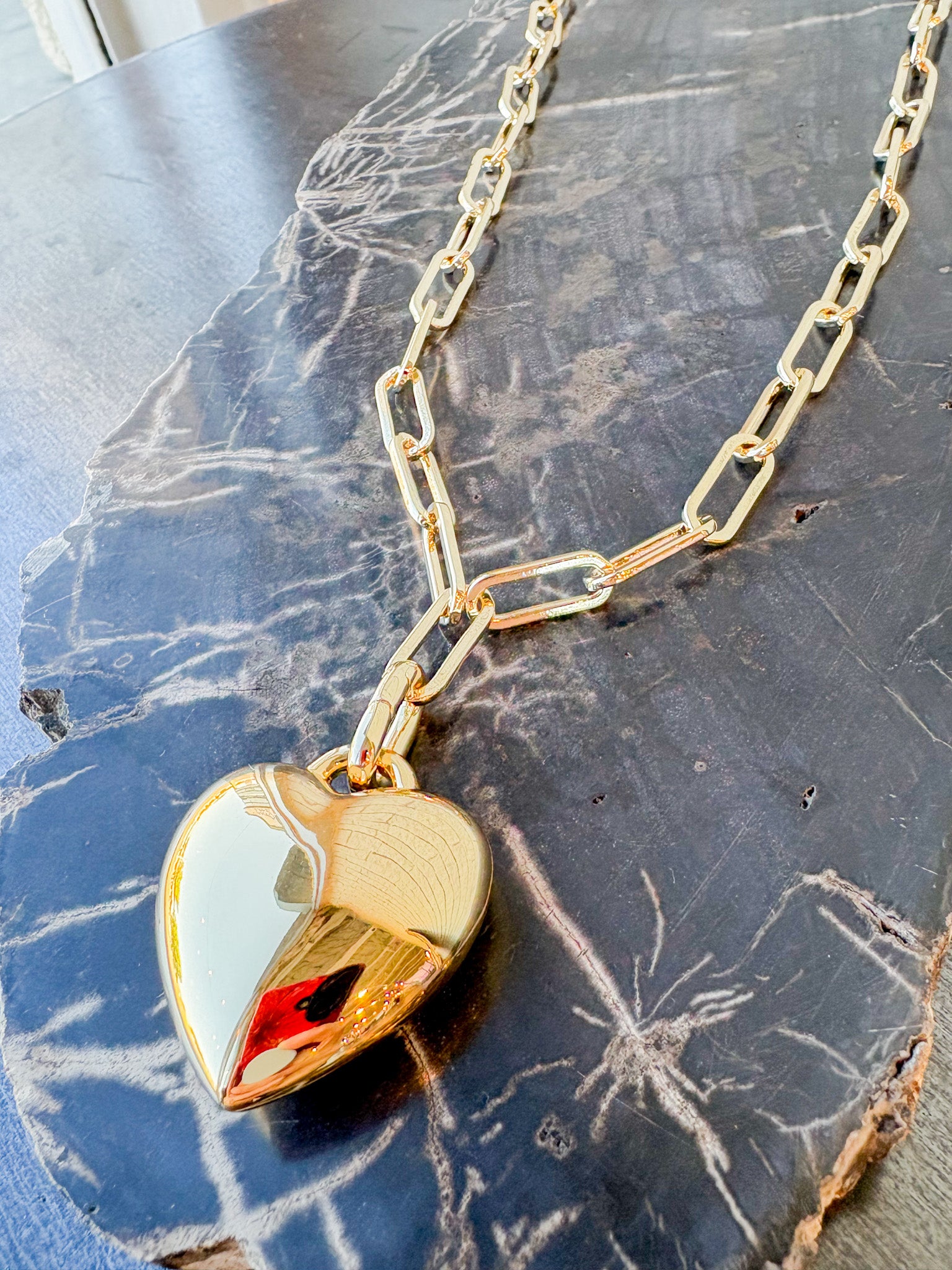 Aurelie Puffy Heart Link Necklace