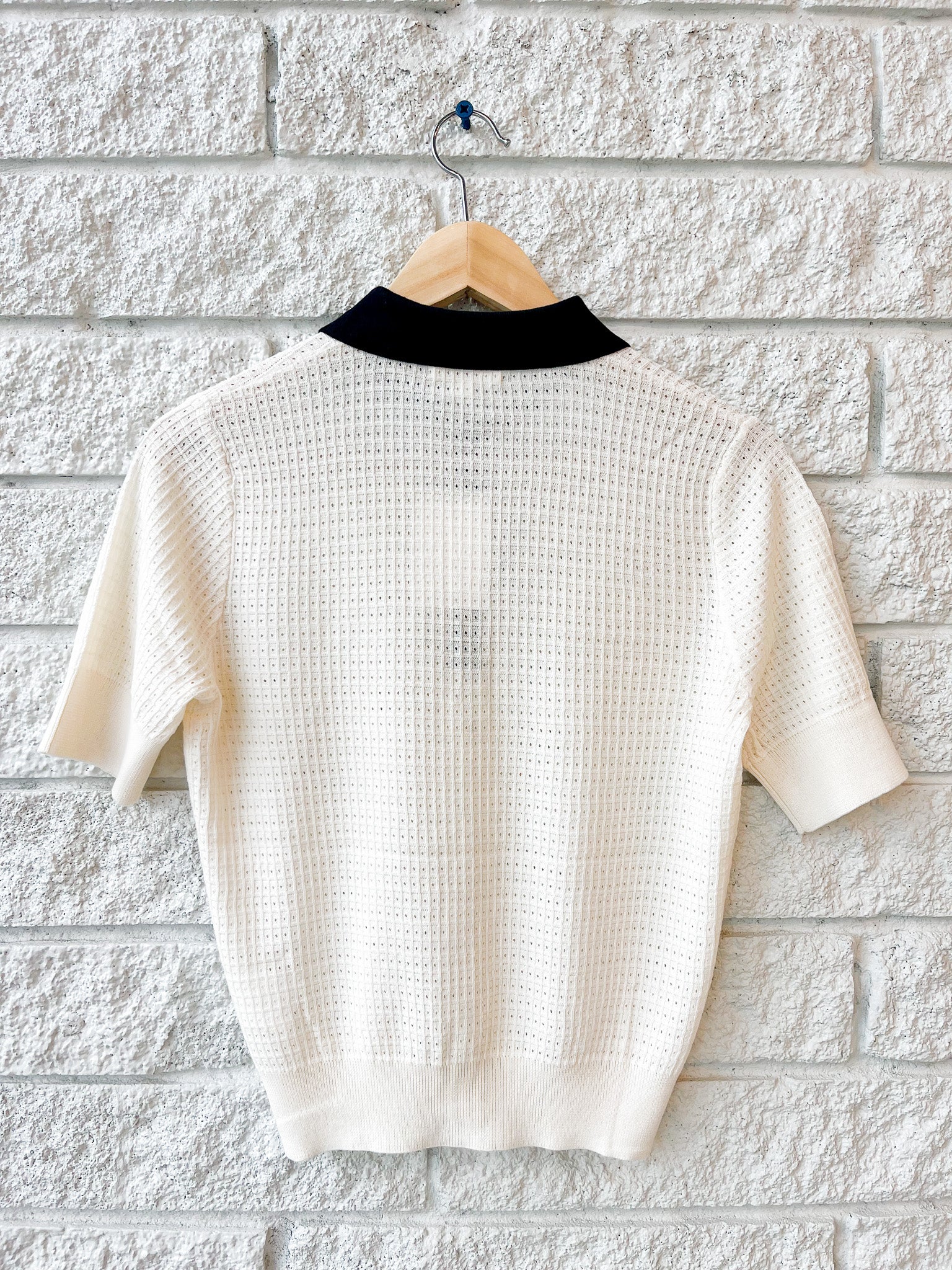 Celia Waffle Pointelle Cotton Polo Top