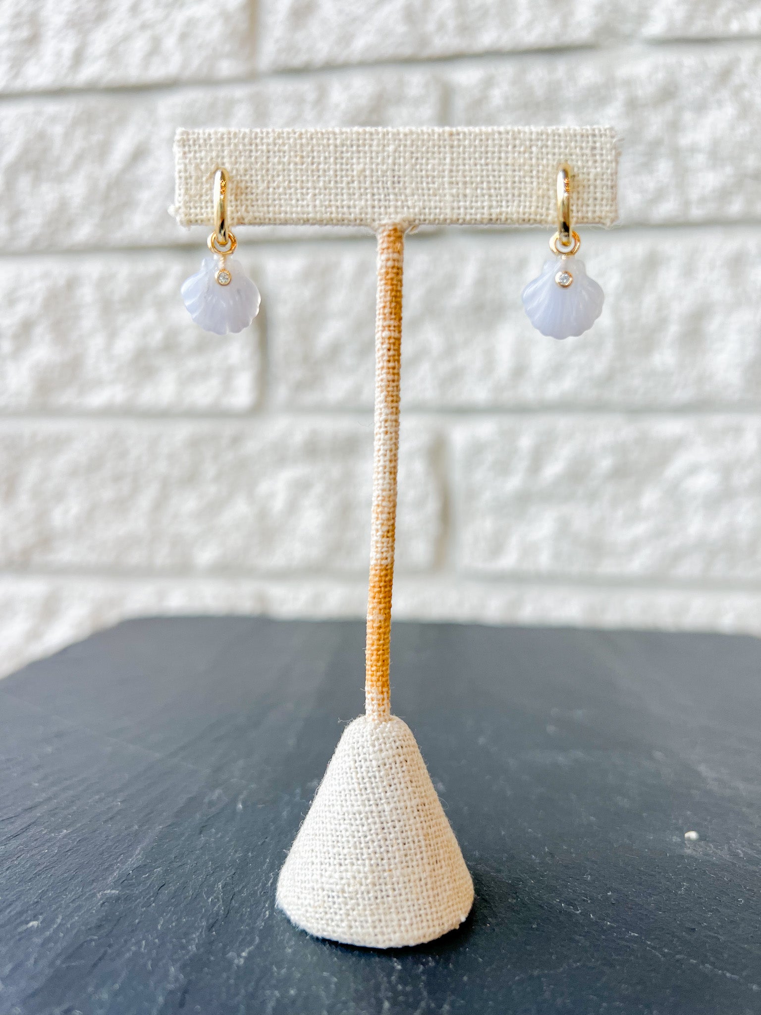 Coquille Blue Lace Hoop Earrings