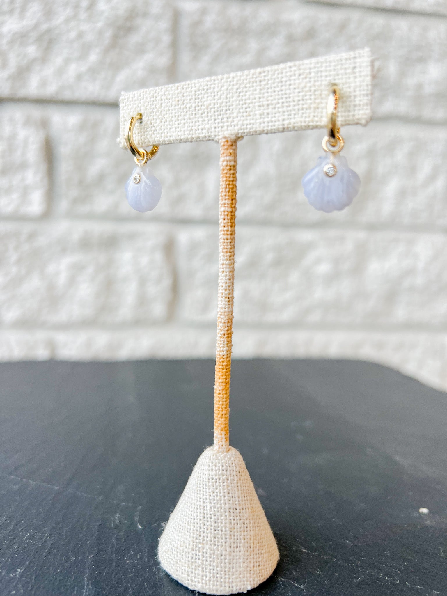 Coquille Blue Lace Hoop Earrings