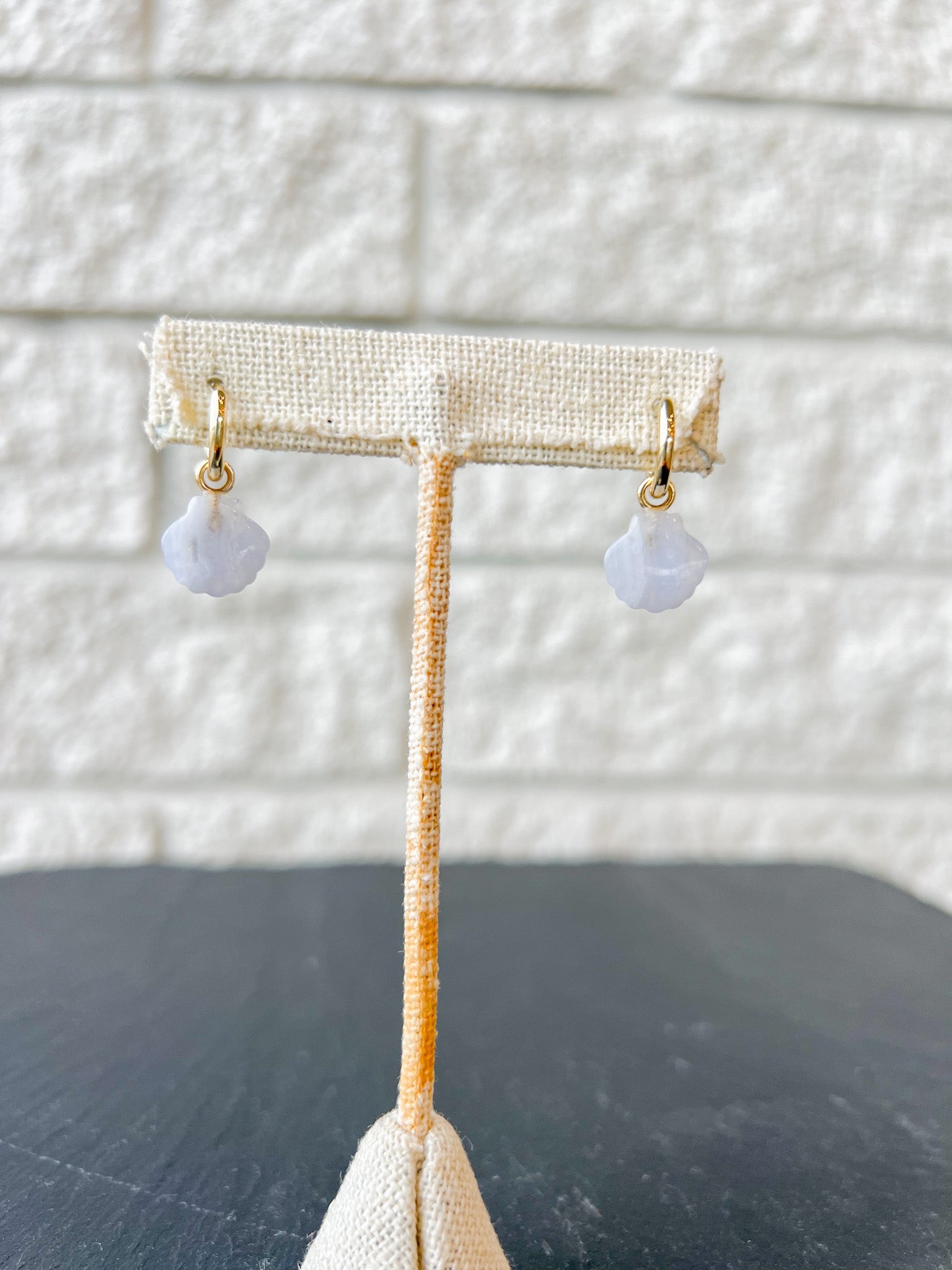 Coquille Blue Lace Hoop Earrings