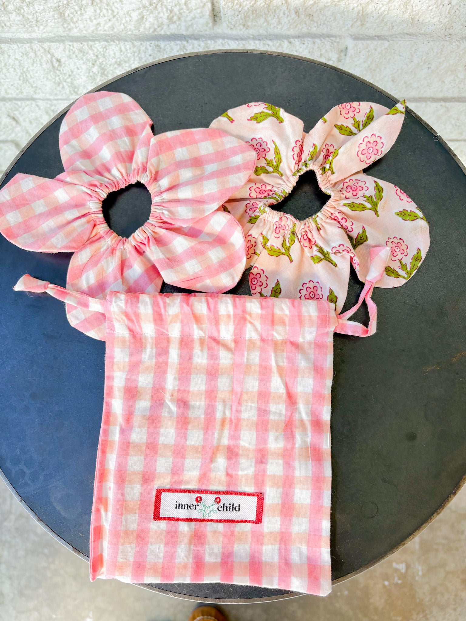 Jaipur Block Print Flower Scrunchie Set in Pink