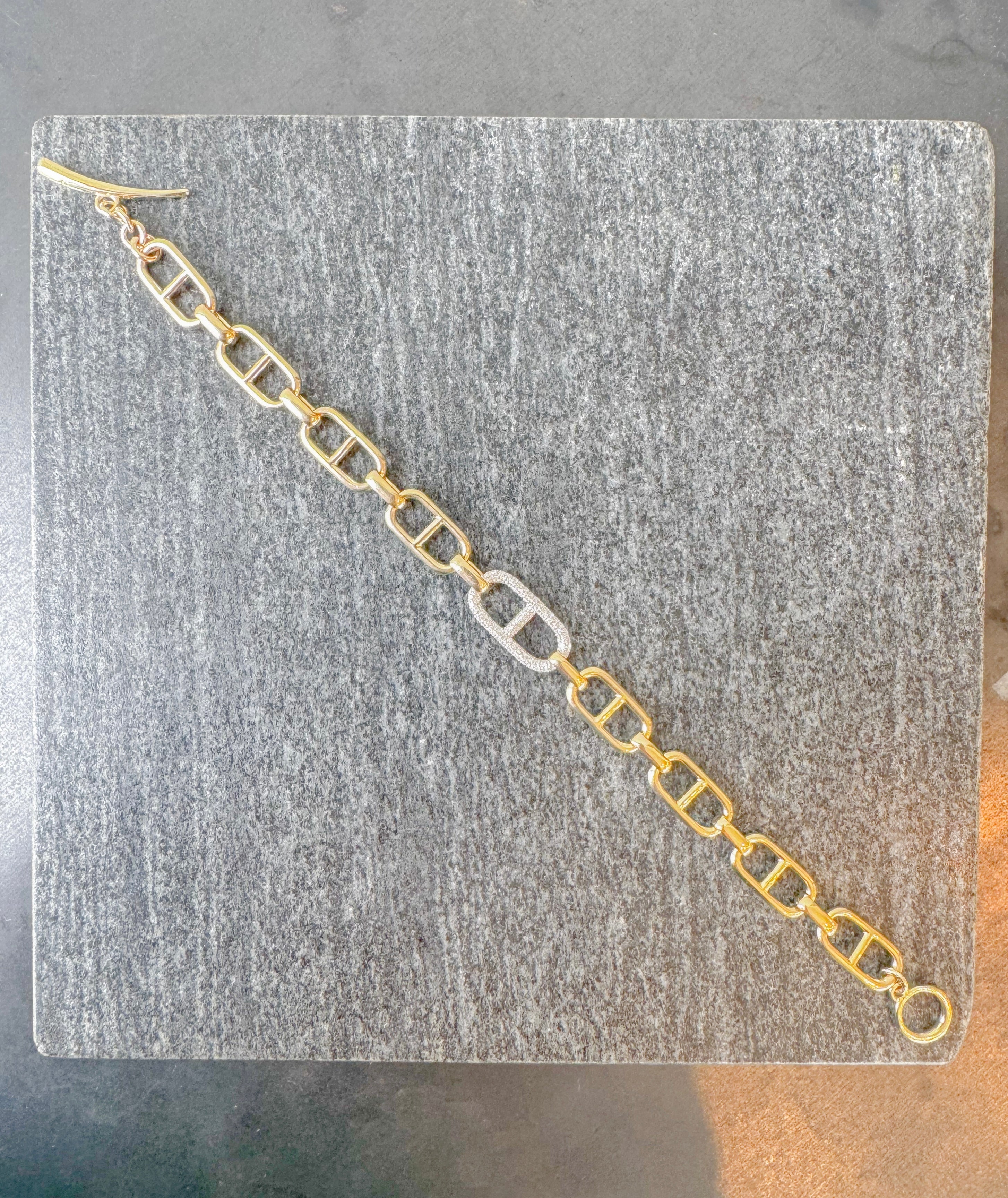 Stirrup Chain with Stirrup Pave Link Bracelet
