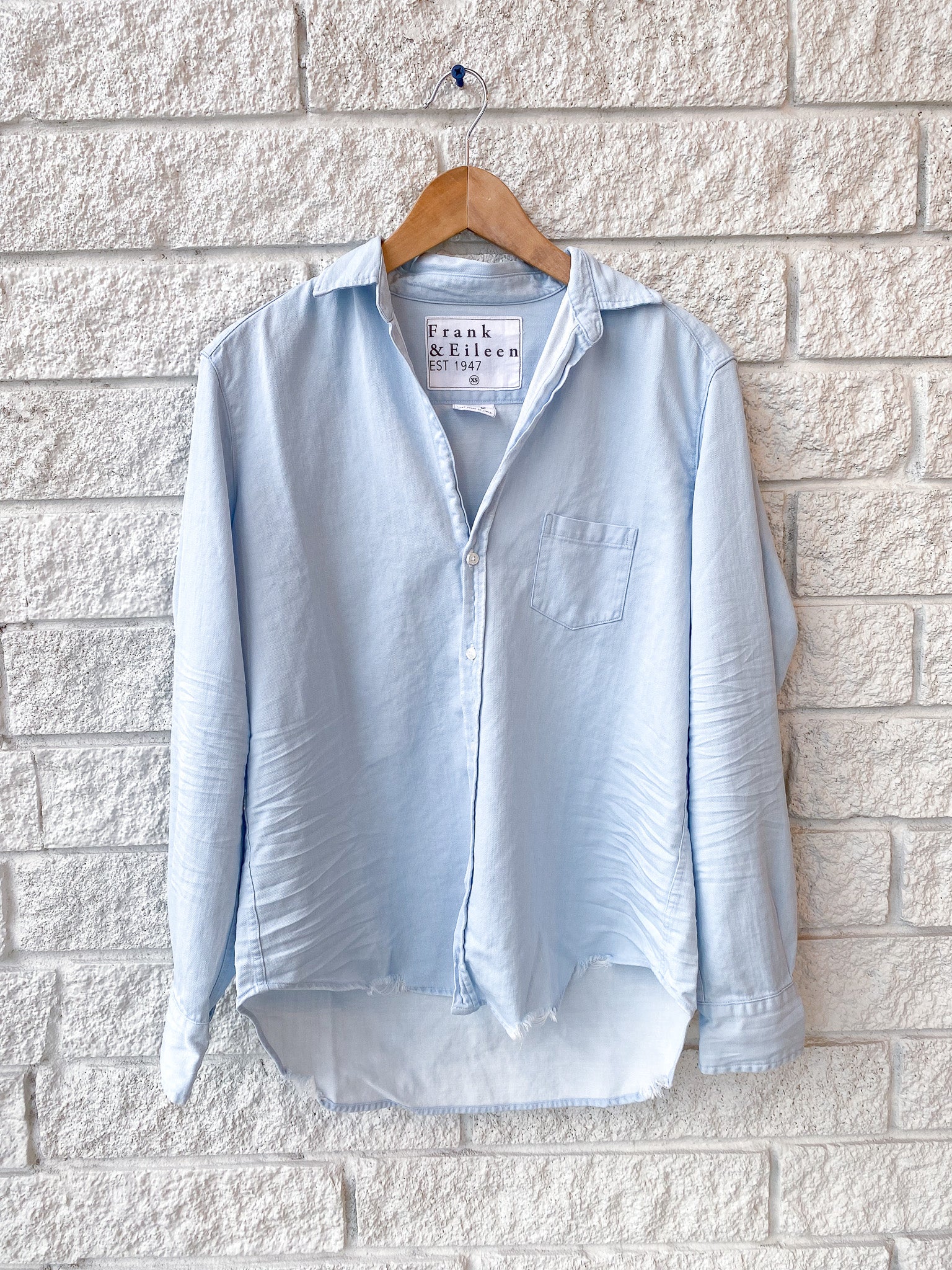 Eileen Relaxed Button-Up Shirt-Classic Blue W/ Tattered Wash- Prefontaine  Shop