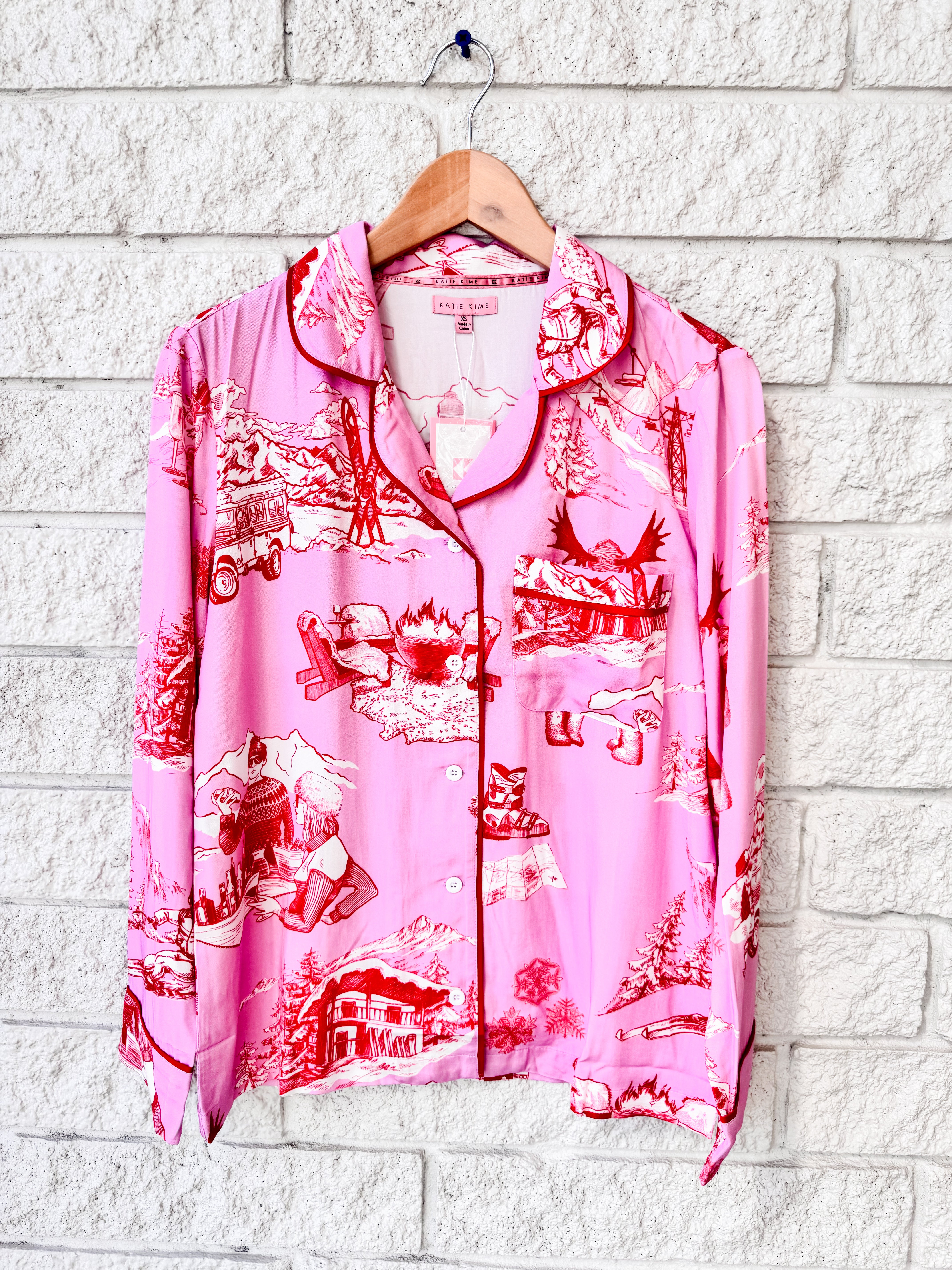 Après Ski Toile Long Sleeve Pajama Pants Set