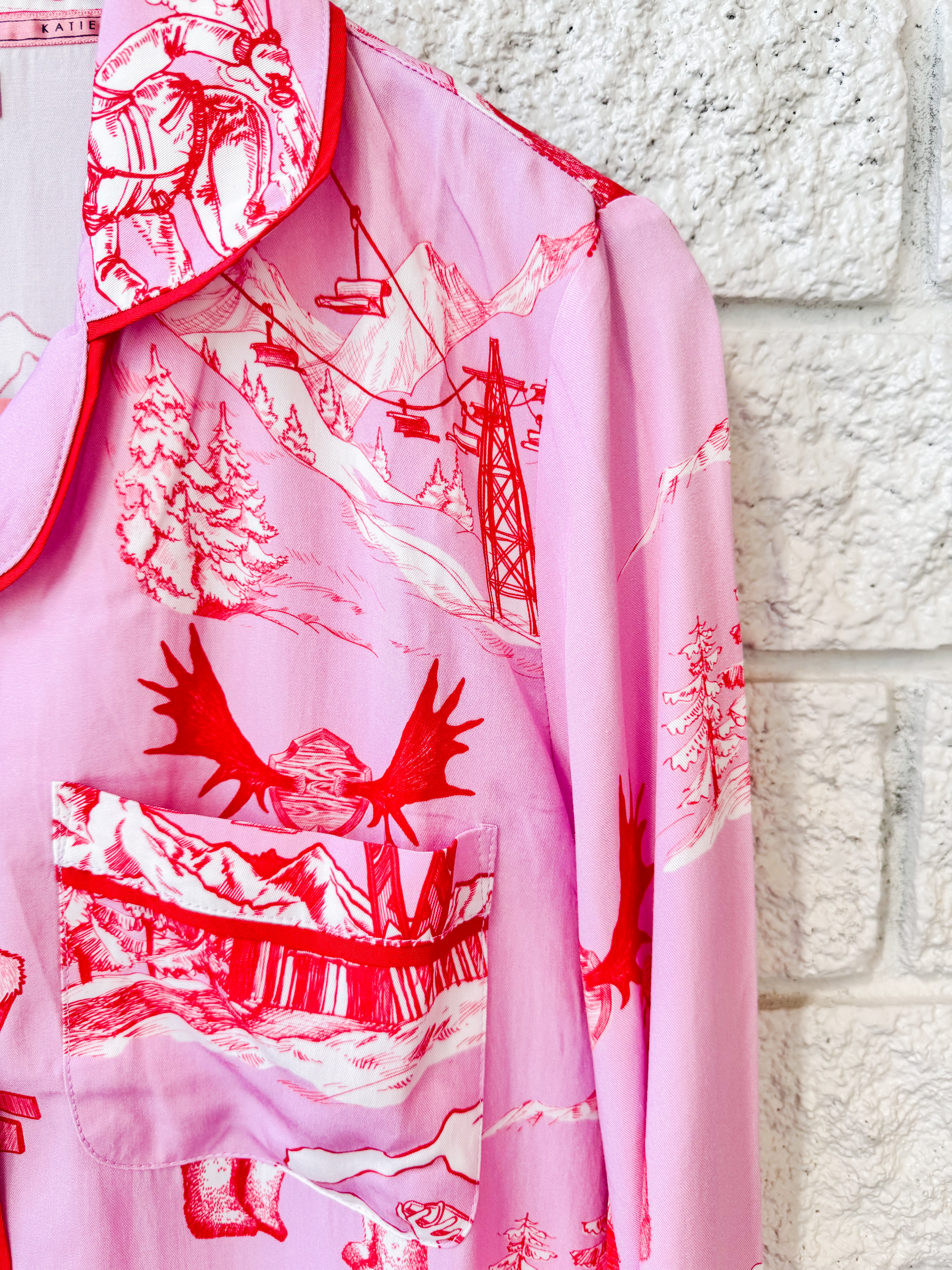 Après Ski Toile Long Sleeve Pajama Pants Set