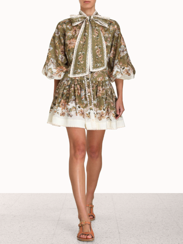 Chintz Tie Neck Mini Dress