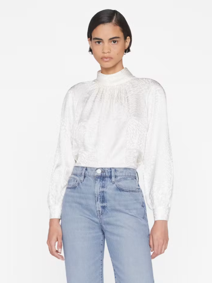 Foldover Mock Neck Blouse