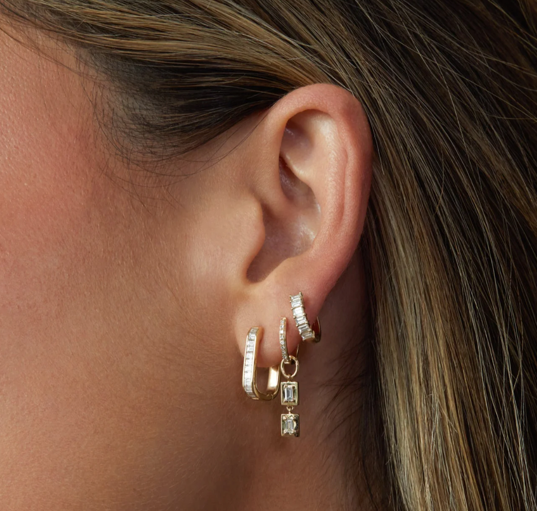 14K Yellow Gold Diamond Baguette Jumbo Lola Huggie Earring
