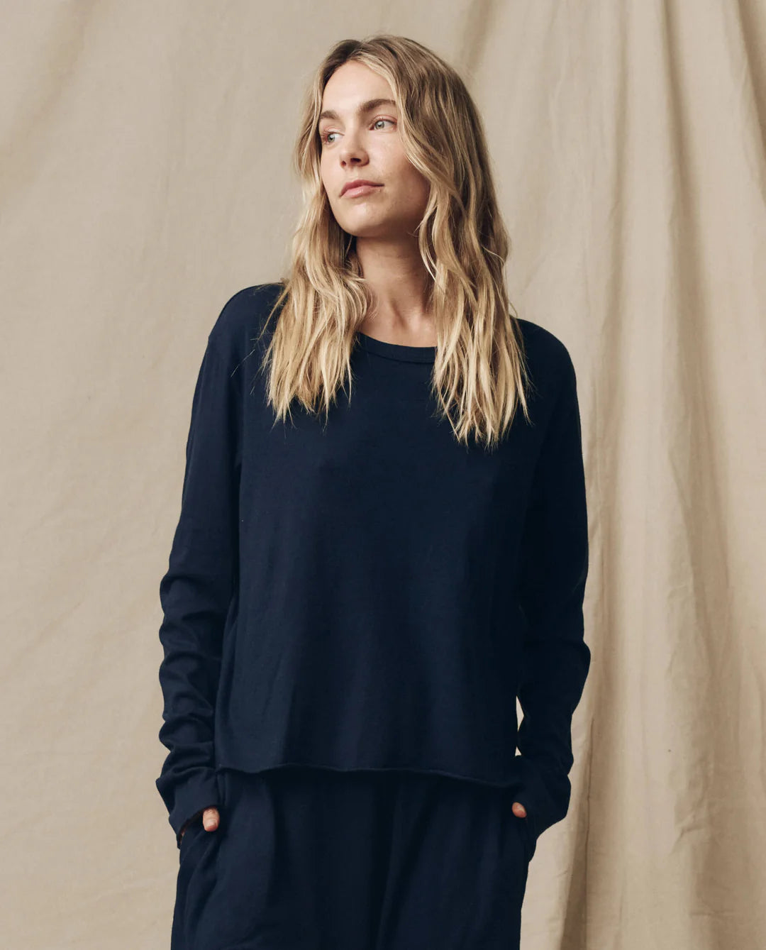 The Long Sleeve Crop Tee - True Navy