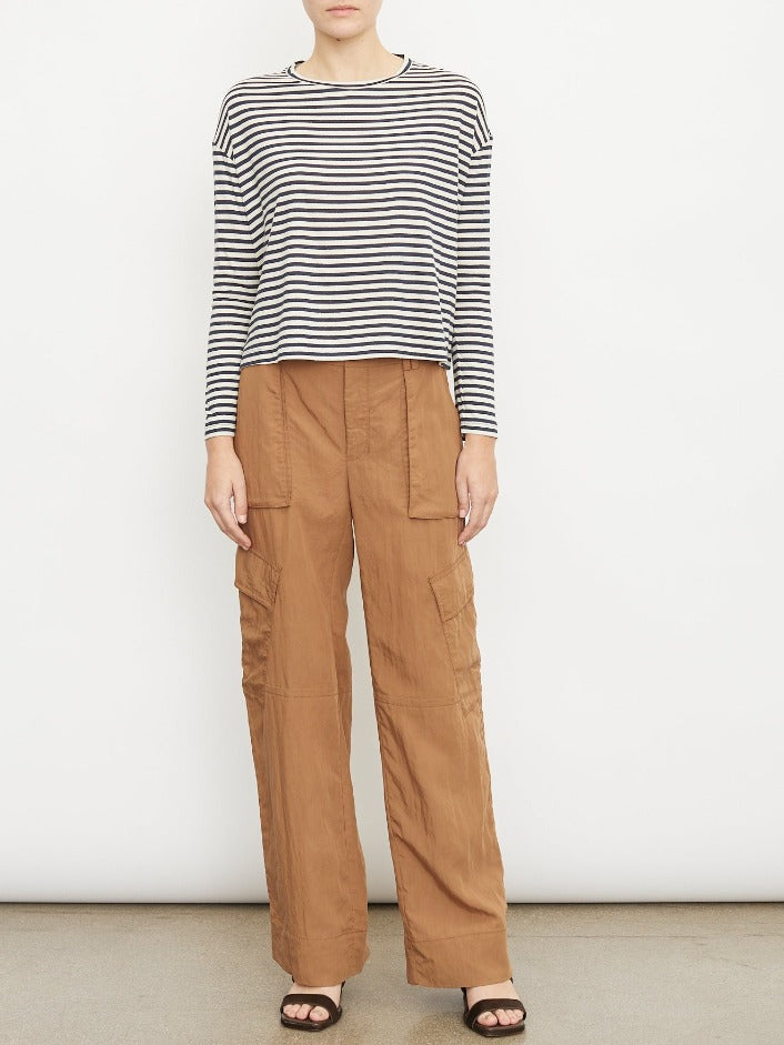 Striped Long Sleeve Drop Shoulder Top