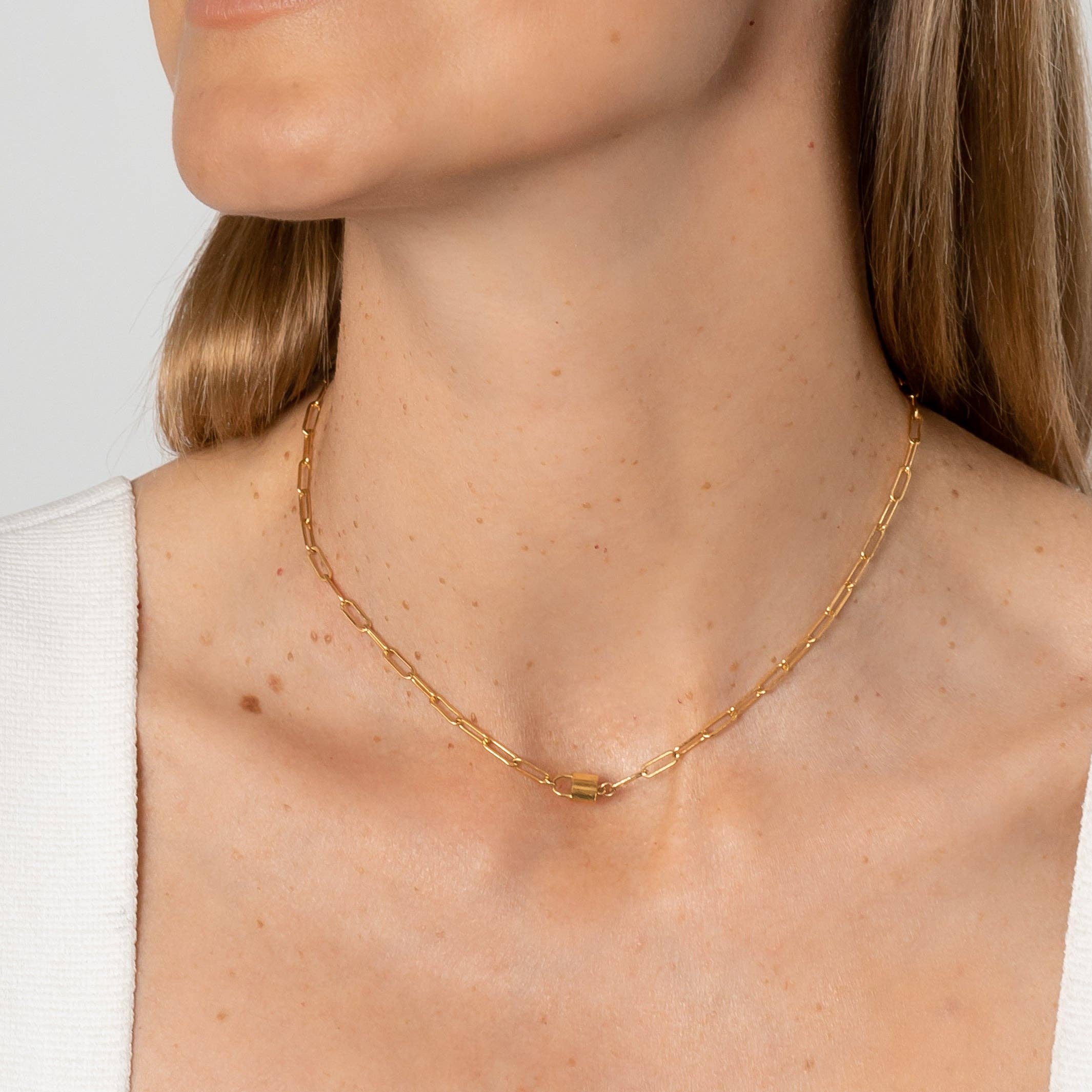 Jessa Lock Necklace: 14k Gold Plated