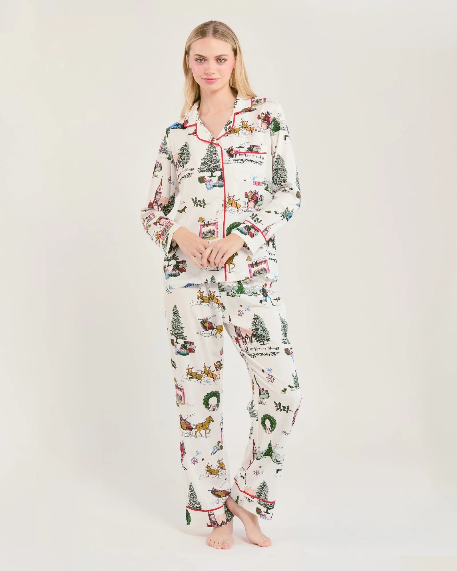 Holiday Toile Long Sleeve Pajama Pants Set