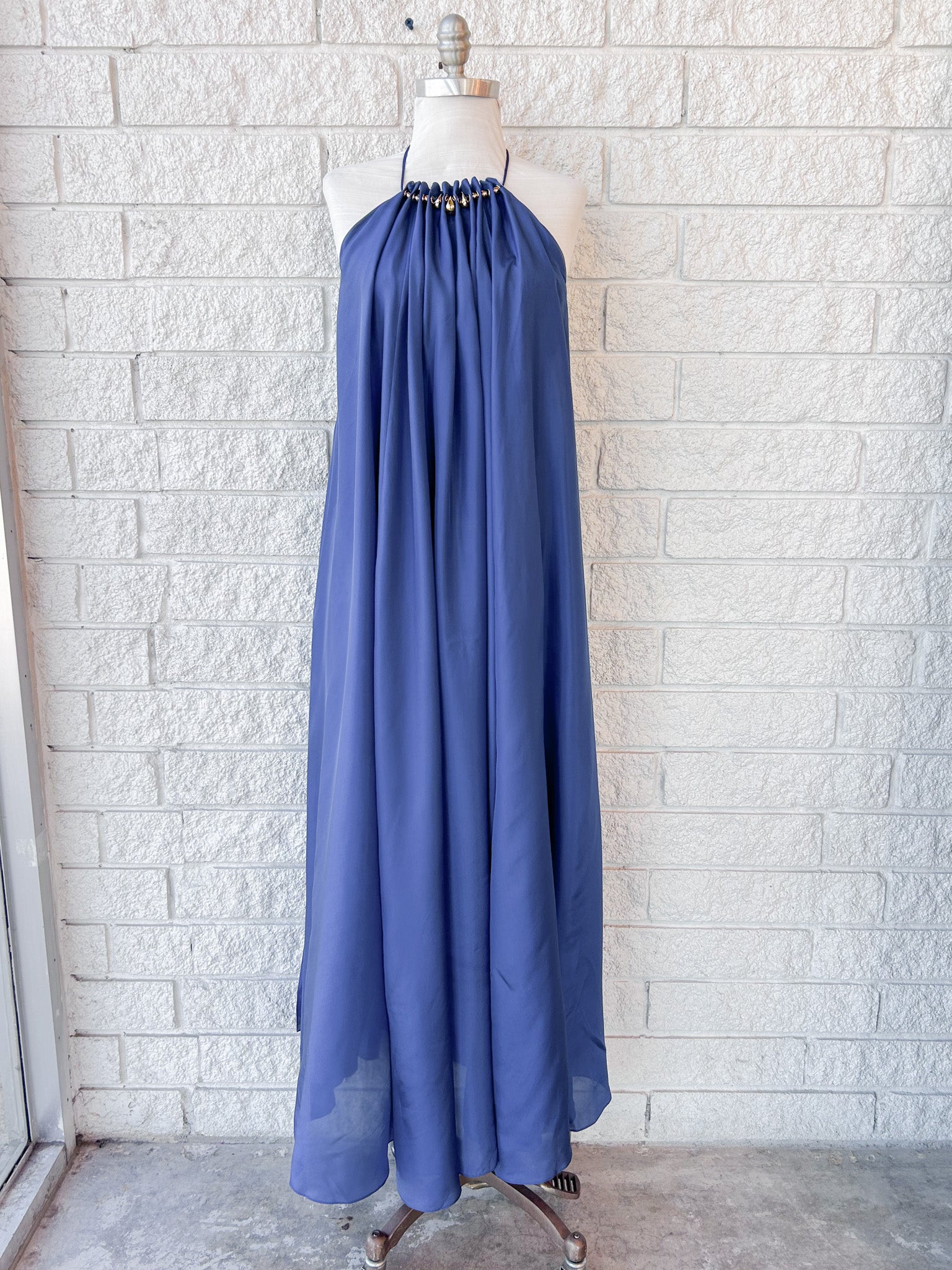 Zimmermann Aster Gathered Bead Maxi Dress in Blue