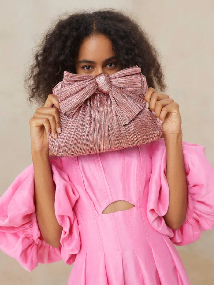Pleated Frame Clutch With Bow
