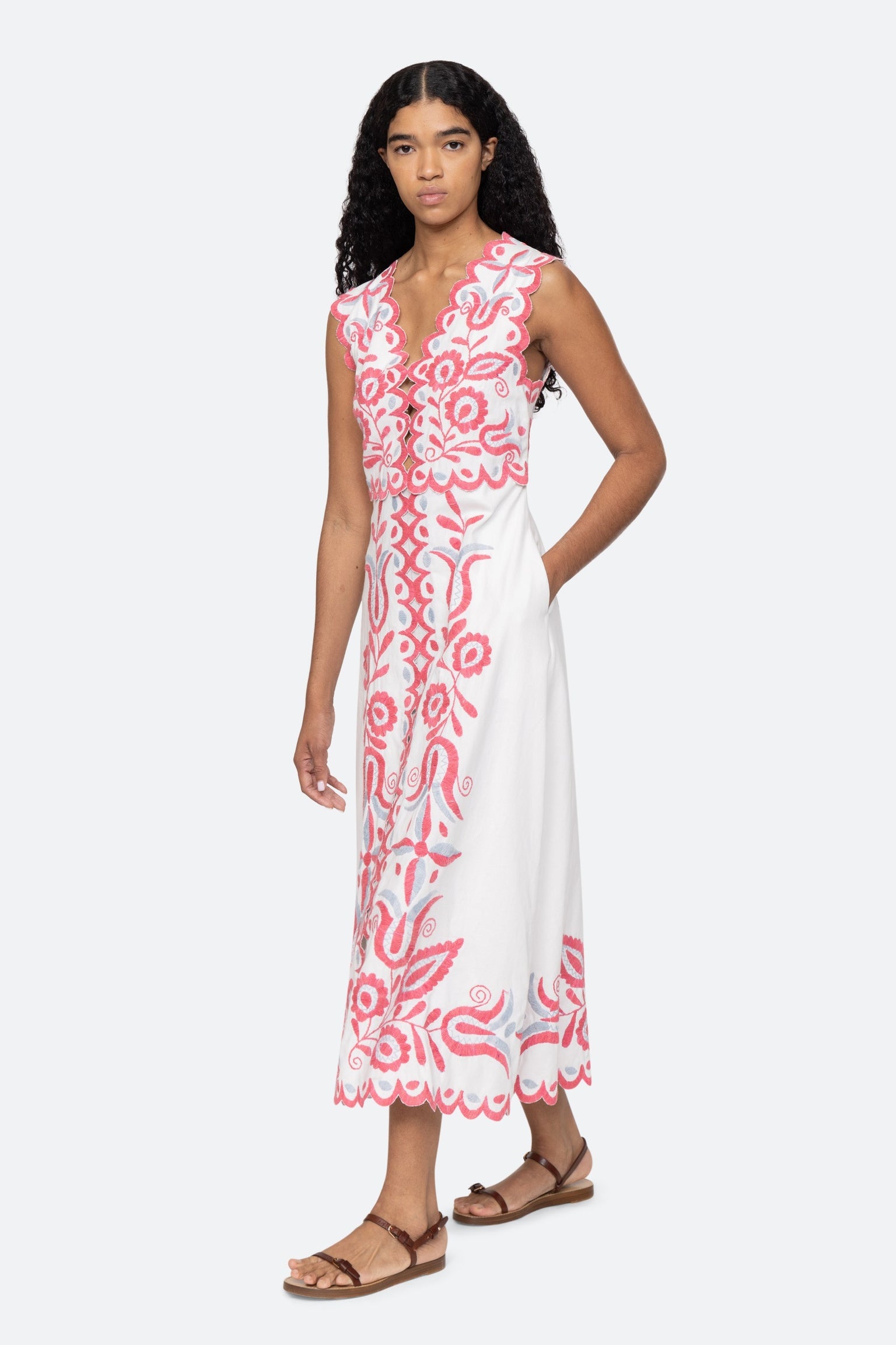 Eevi Embroidered Twill V-Neck Dress