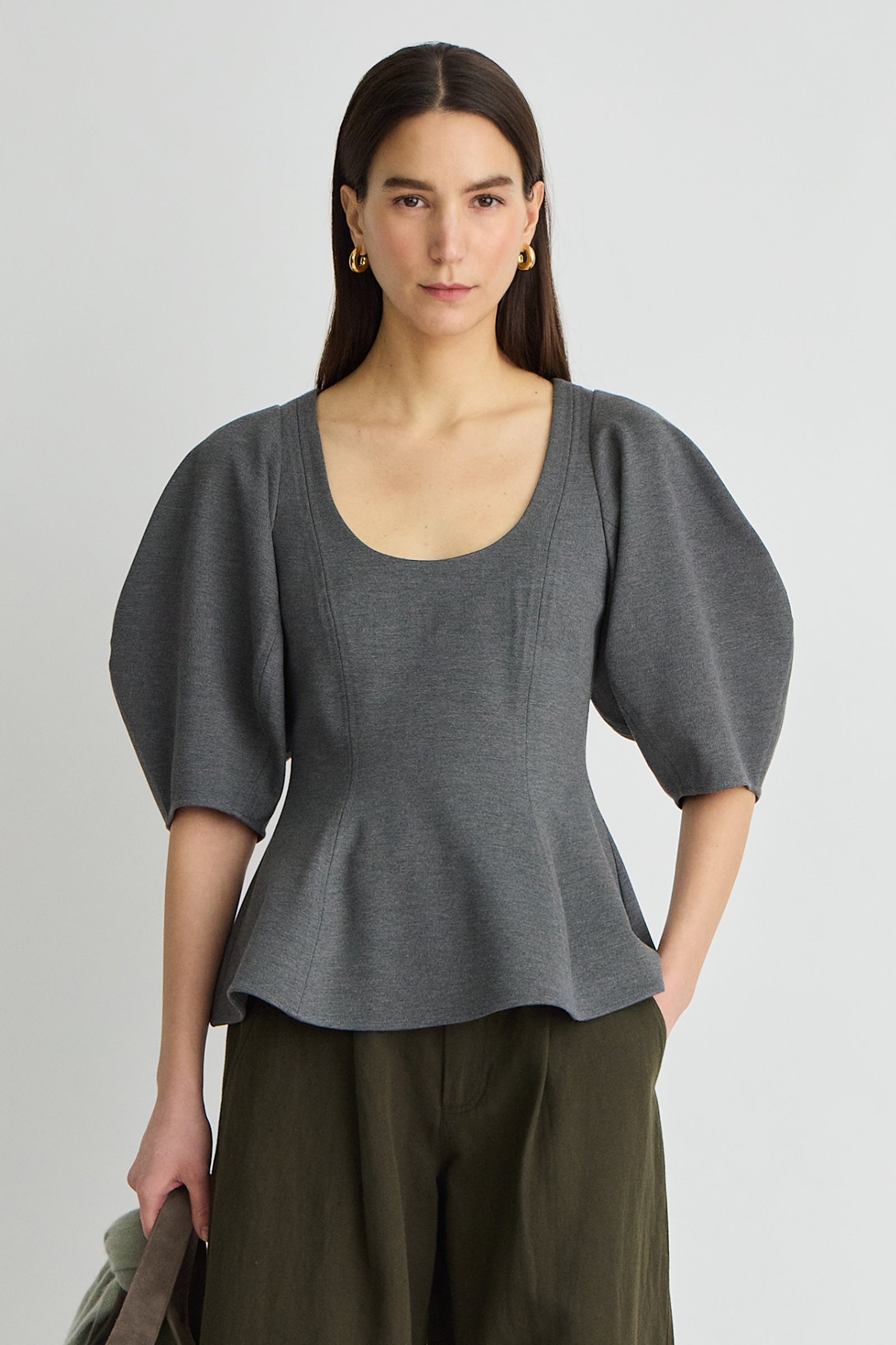 Bebe Ponte Peplum Top