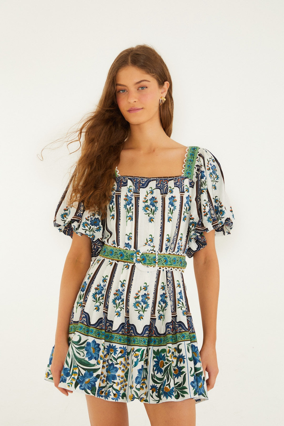 Manoela Off-White Short Sleeves Belt Mini Dress