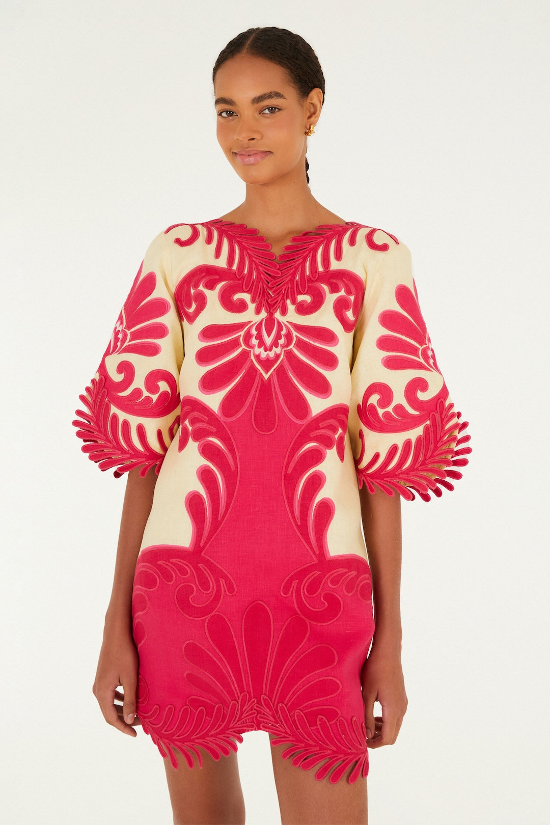Spring Arabesc Pink Short Sleeve Mini Dress