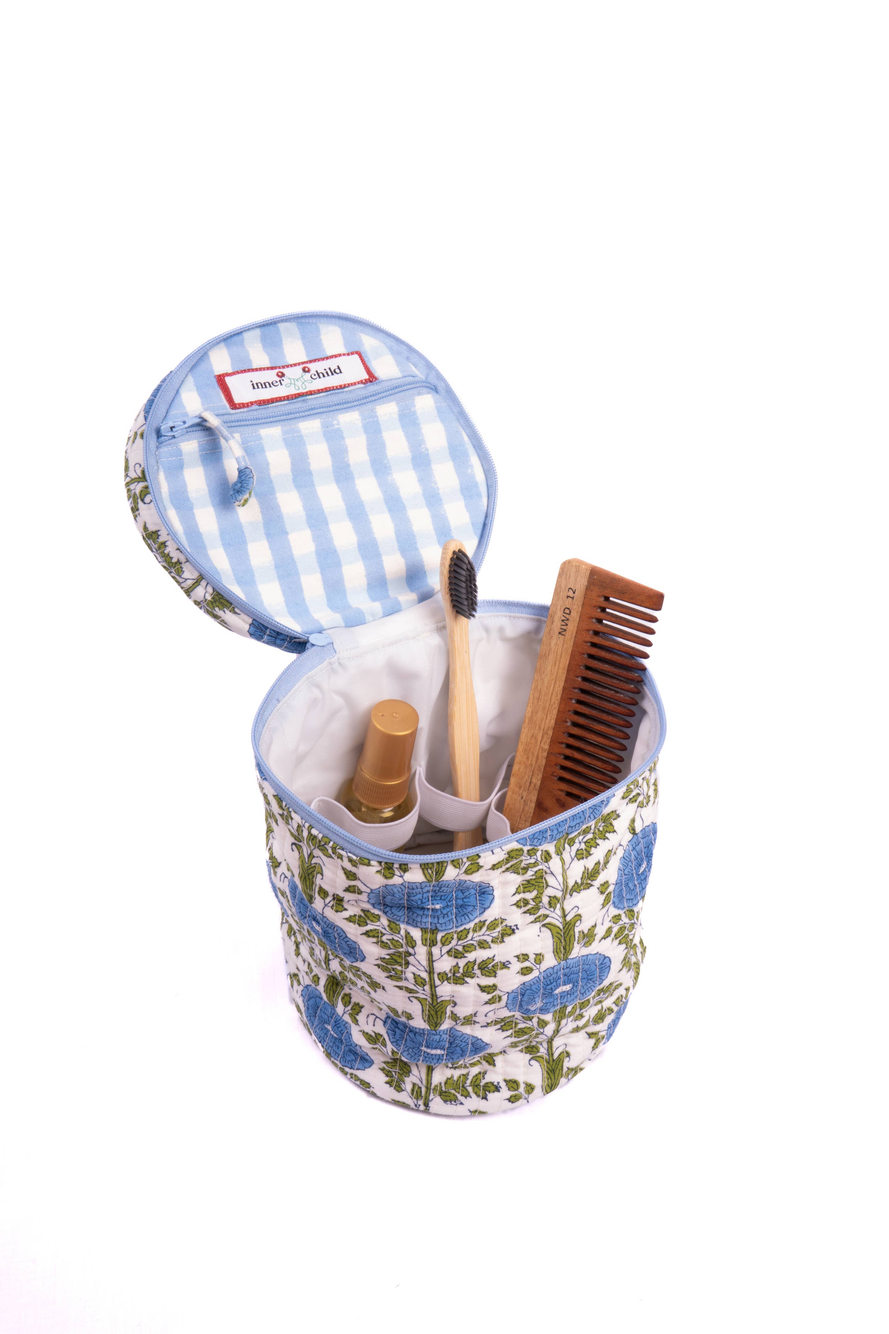 (Available 12/1) Blue Araminta Round Upright Makeup Bag