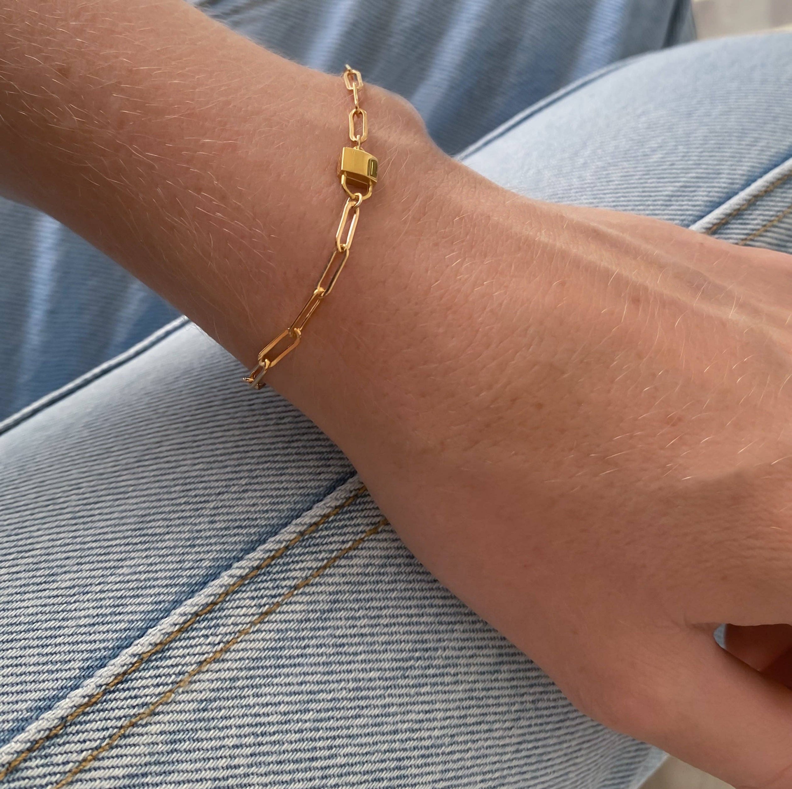 Jessa Lock Bracelet: 14k Gold Plated