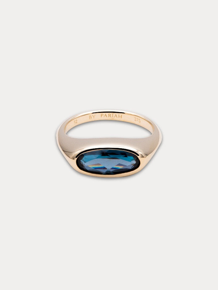 14K Orbit Ring- London Blue Topaz