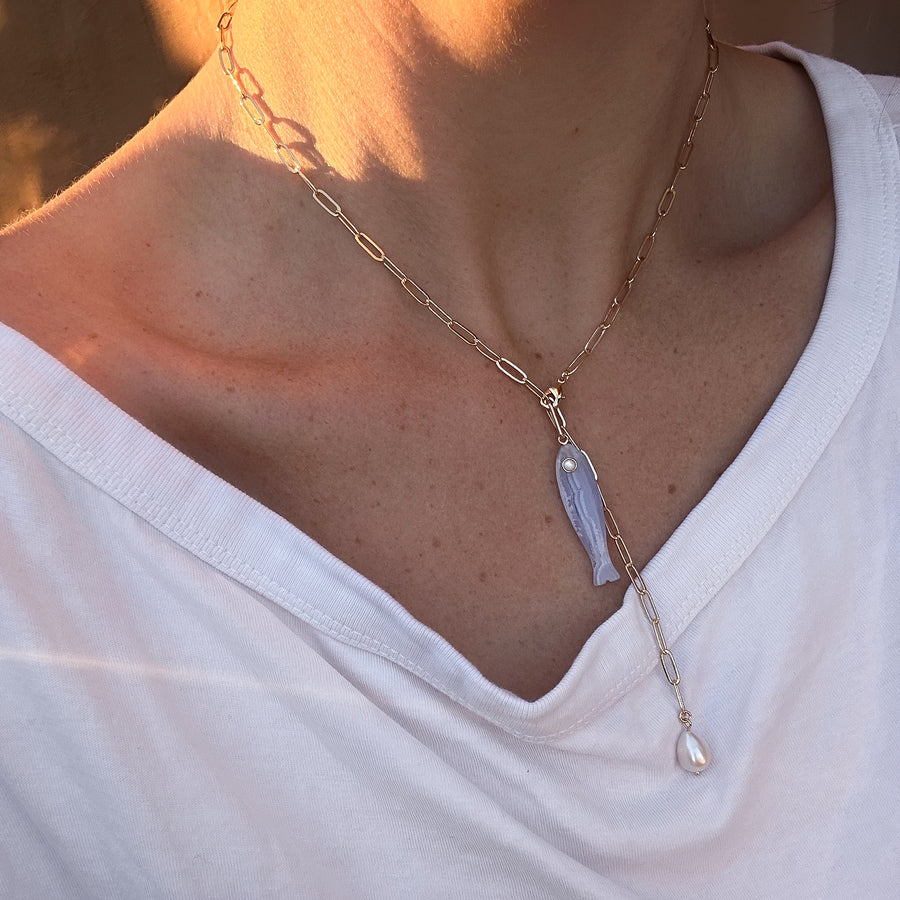 Fortuna Blue Lace Lariat Necklace